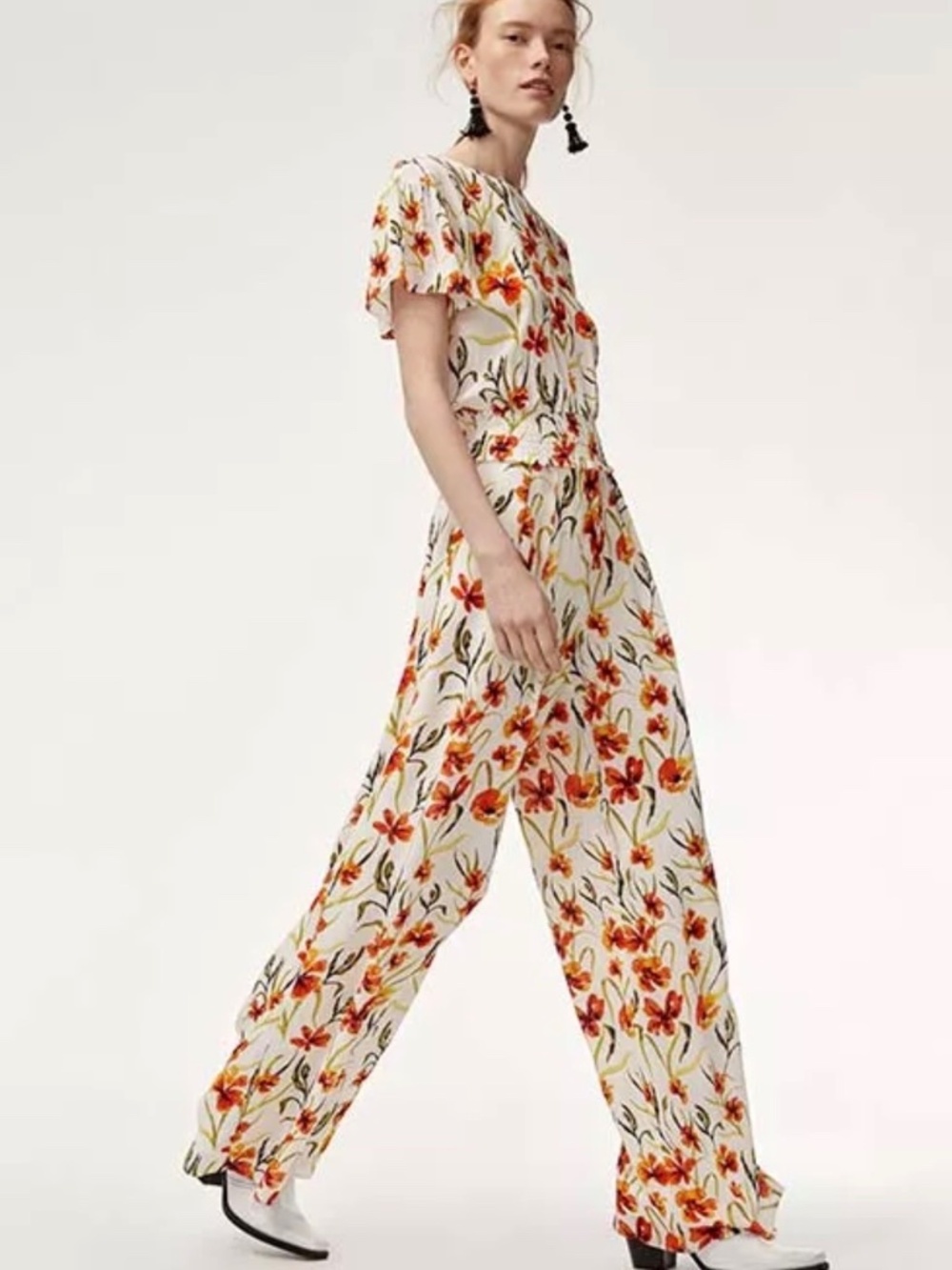 Aritizia Little Moon co-ord set: Alyssum Print Crepe Pants and Ficus Top Sz 4/M